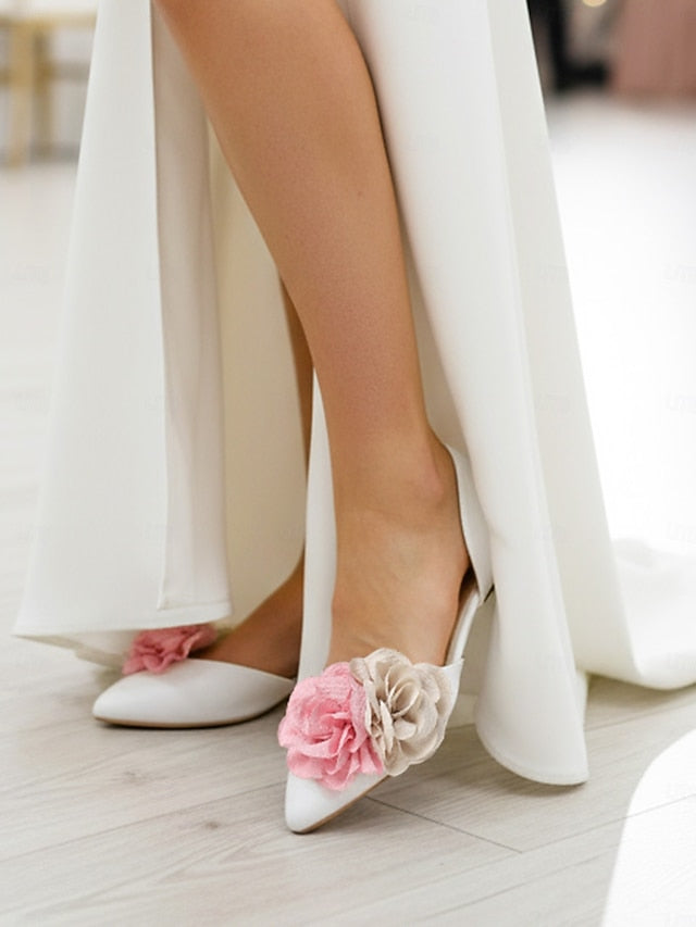 White Pink Women's with Wedding Beige and Flats Flower