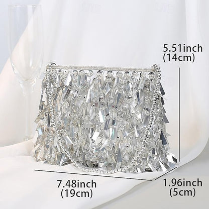 Sparkling Crystal Evening and Fringe with Black Clutch Luxurious