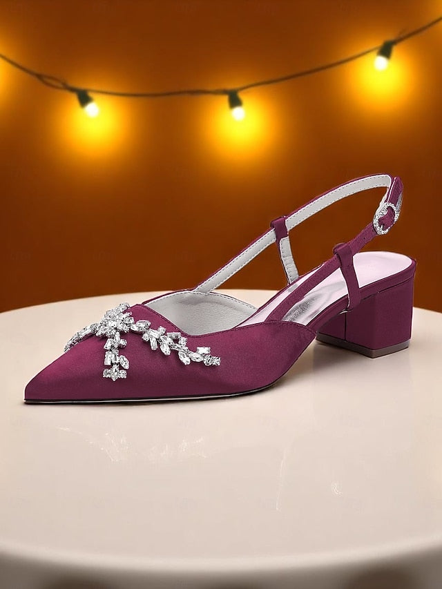 Women's Satin Black Heels Slingback