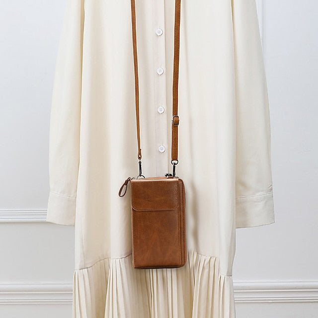 with Zipper Wallet Vintage Faux Crossbody Leather Women's