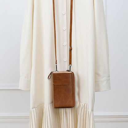 with Zipper Wallet Vintage Faux Crossbody Leather Women's