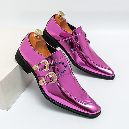 Shoes Men's Metallic Loafers Buckle Fashion Pink