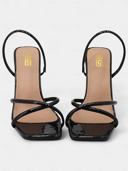 Design Strappy Sandals Square Beige Toe – Heeled with