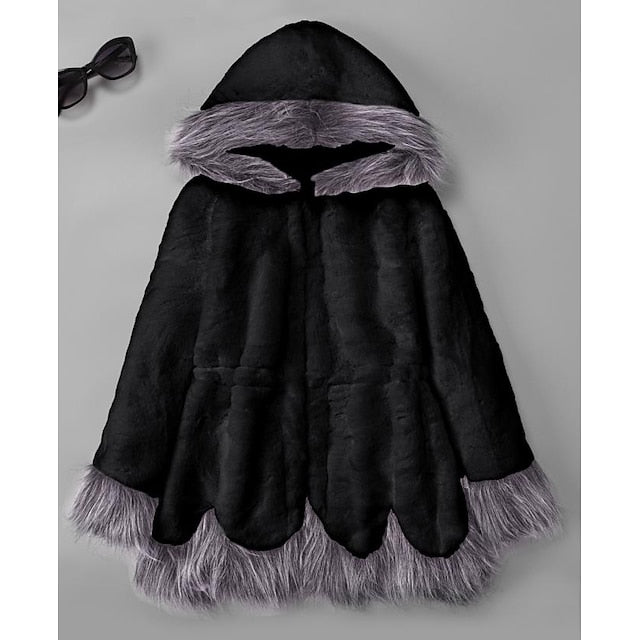 Coat Black Long Jacket Faux Sherpa Fur Women's White