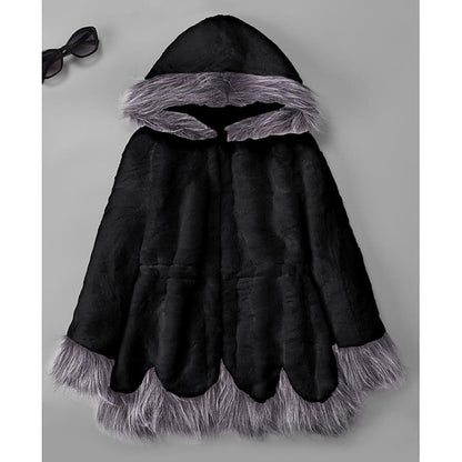 Coat Black Long Jacket Faux Sherpa Fur Women's White