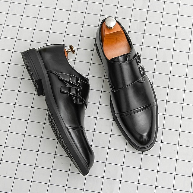 Shoes Strap Brown Faux Monk Double Leather – Men's