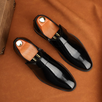 Leather Loafers Shoes Brown Slip-On Business Men's