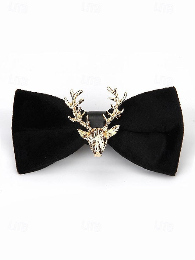 Tie Head Pin Gold Bow with Velvet Deer Men's