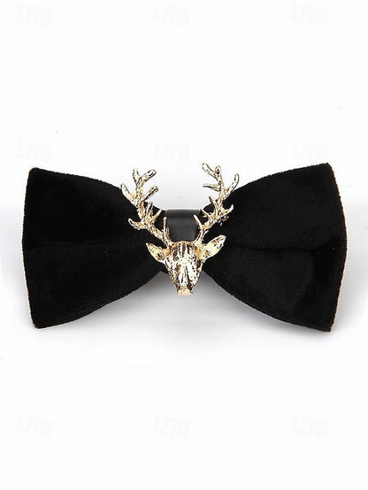 Tie Head Pin Gold Bow with Velvet Deer Men's