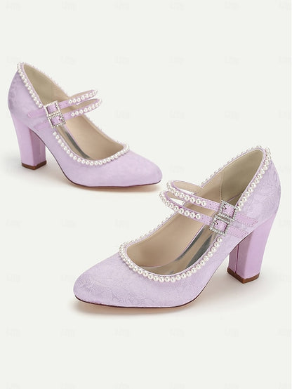 Pearl - Women's Mary Heels Lace Embellished Purple Jane