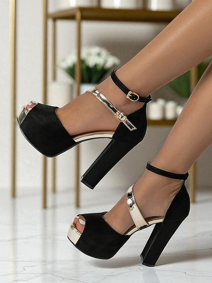 Block Peep Heel Red Platform Suede Sandals Toe Women's -