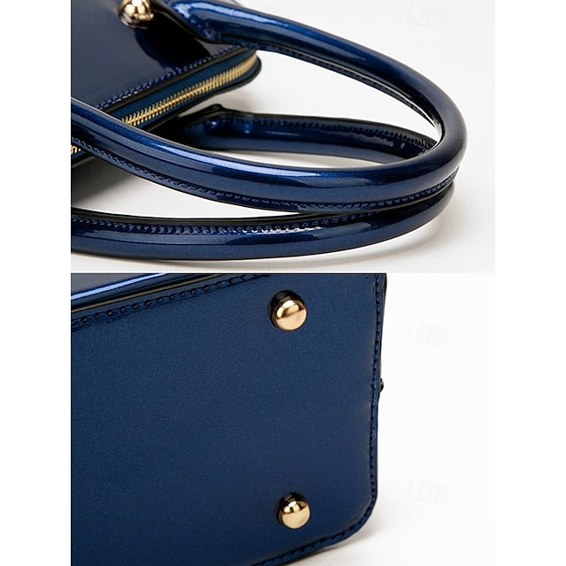 Tote Leather Bag Patent - Green Elegant Women's Shiny