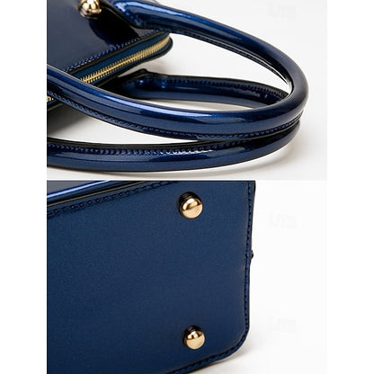 Tote Leather Bag Patent - Green Elegant Women's Shiny