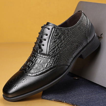 Brown Crocodile Pattern Leather Men's Faux Shoes – Oxford