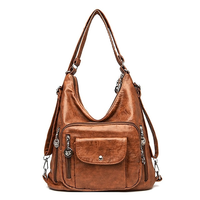 Bag - Leather Women's Faux Hobo Vintage-Style Brown