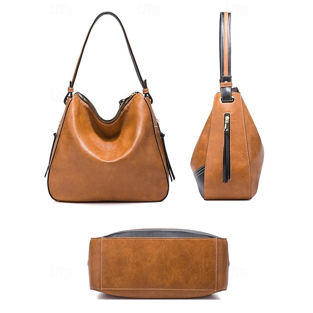 Faux Leather Shoulder 4-Piece Handbag Bag Women's – Set