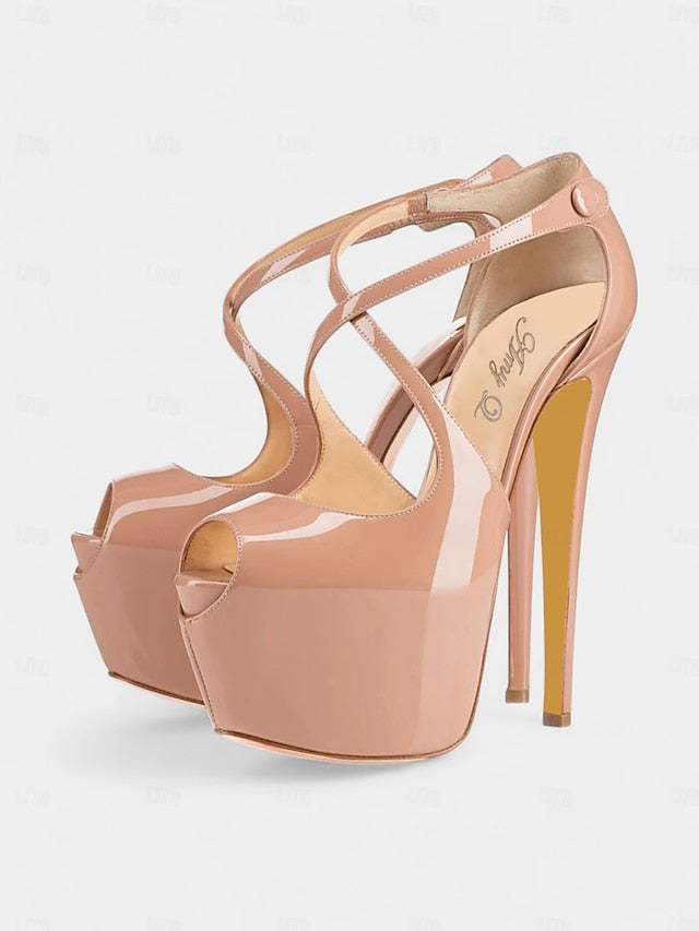 with Red Leather Heels Patent Stiletto Platform and Black Cross