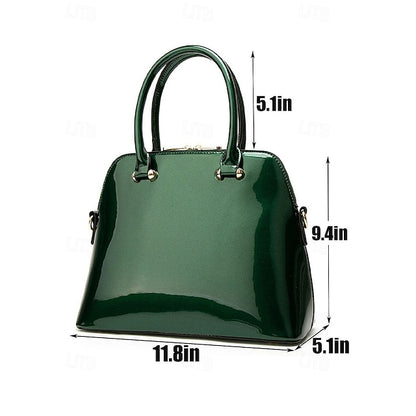 Women's Elegant Patent Shiny Tote Green Leather - Bag