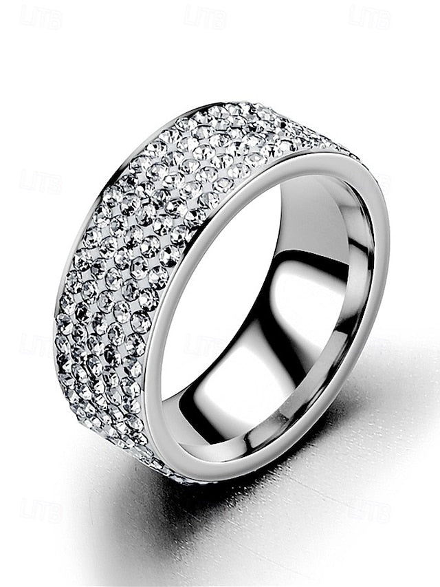 Rings Pave Wide Full Men's Band with Rhinestone