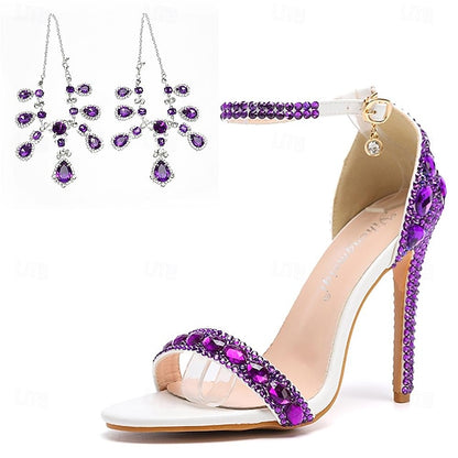 Matching Ankle with Rhinestone Stiletto Women's Green Heels