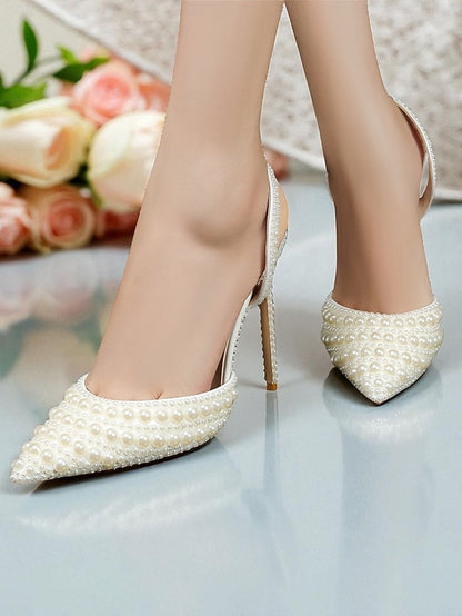 Slingback - Pearl-Embellished Leather Women's White Heels