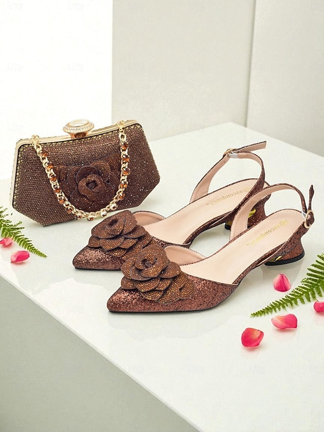 Glitter Evening and Slingback Matching Women's Clutch Heels