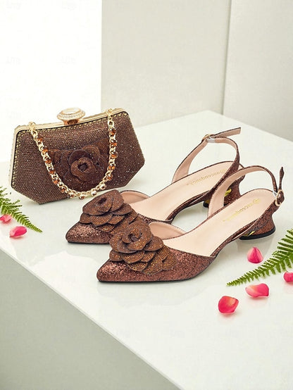 Glitter Evening and Slingback Matching Women's Clutch Heels