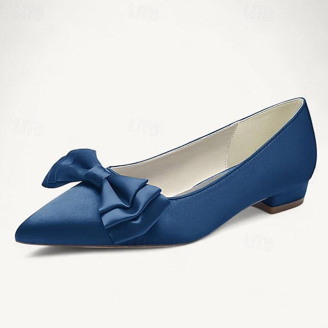 Flats Women's Bowknot Shoes Party Low Wedding Heel Pointed
