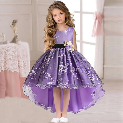 Floral Colored Solid Dress Girls' Kids Wedding Sleeveless