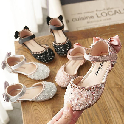 Shoes with Crystal Girl and Flower Bow Sparkly Satin Girls'
