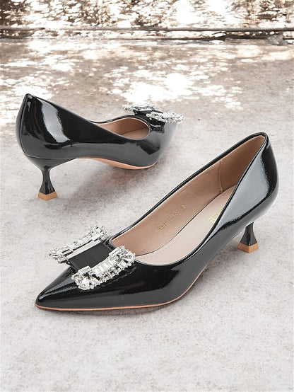 Pumps Embellished Patent Leather with Crystal Women's Black