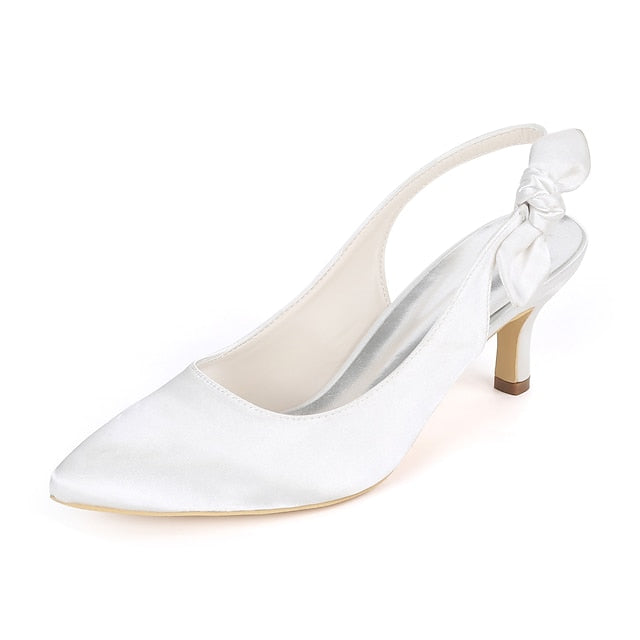 for - White Bow with Tie Heels Slingback Toe Women Pointed