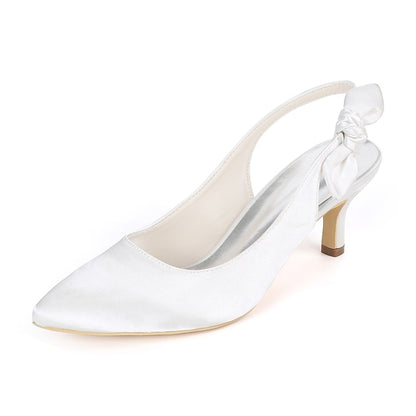 for - White Bow with Tie Heels Slingback Toe Women Pointed