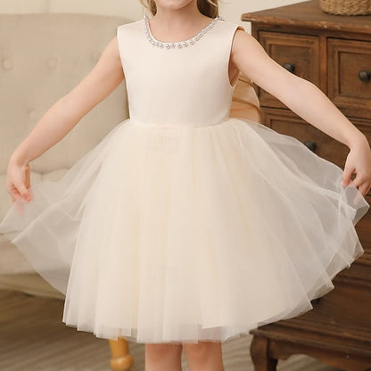 Dress Party Color Kids Girls' Sleeveless Wedding Solid