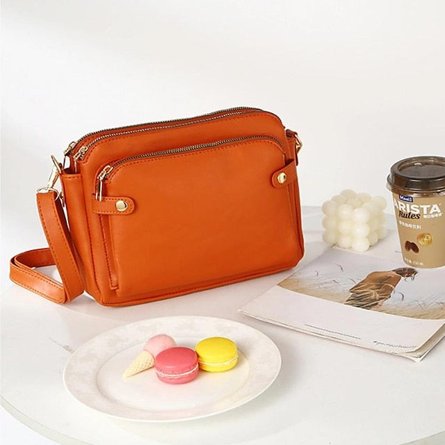 Shoulder Leather Women's Vintage Three-Layer Crossbody