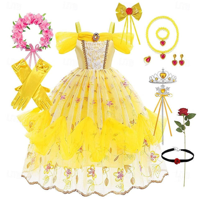 Princess Cute Dress Beauty Belle Flower the Beast Girl and