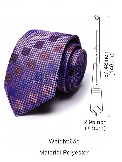Set Checkered Men's Purple – Square Silk Tie and Pocket