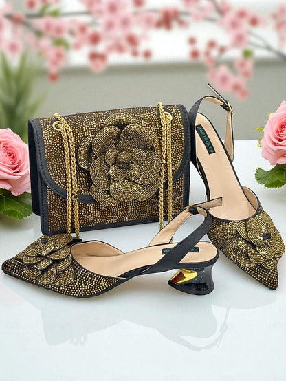 Matching Pumps Women's Gold Slingback with Rhinestone