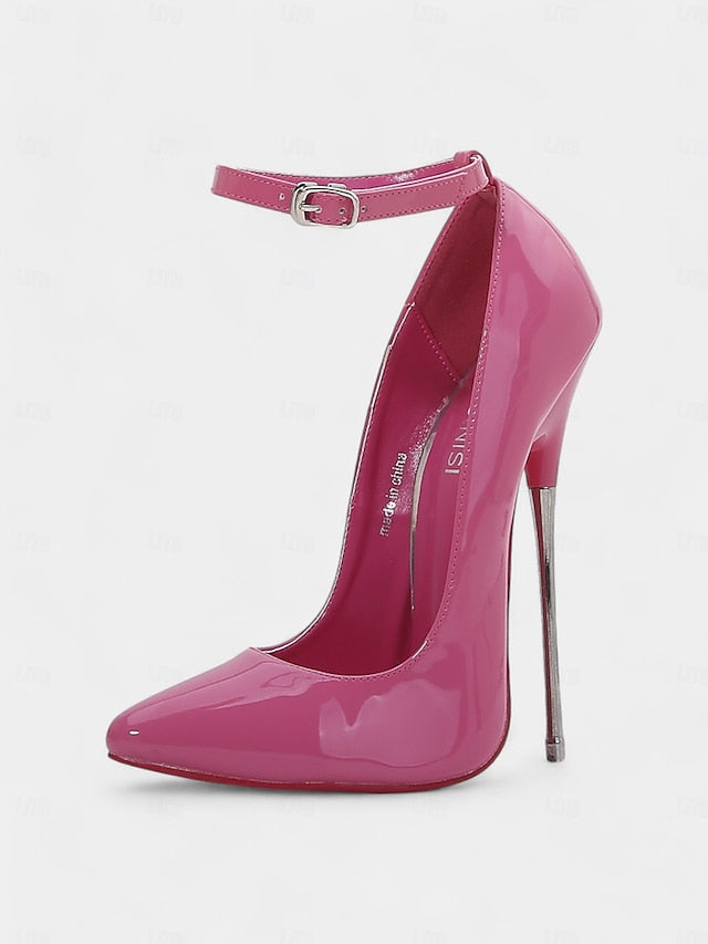 Strap Ankle Patent Stiletto with Women's Leather Heels Red