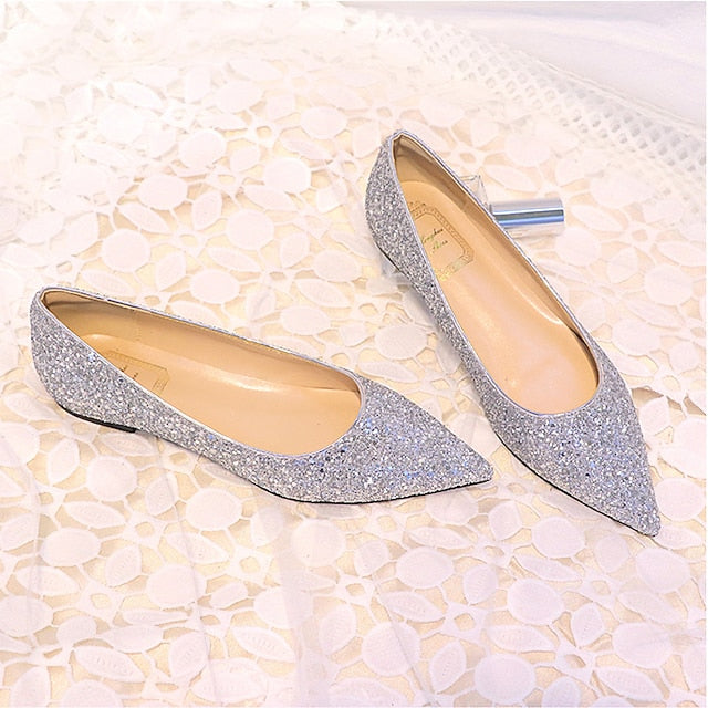 Women's – Toe Comfortable Flat Pink Glitter Shoes Pointed