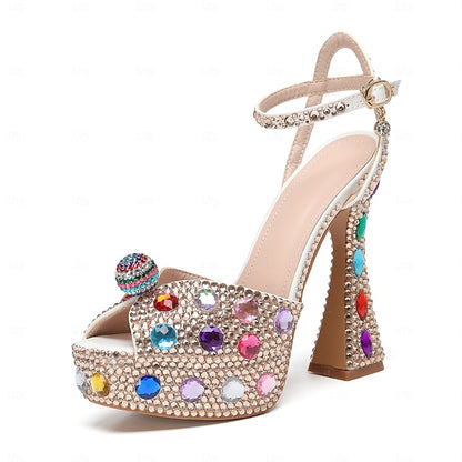 Sparkly Platform Sandals – Women's Rhinestone Colorful