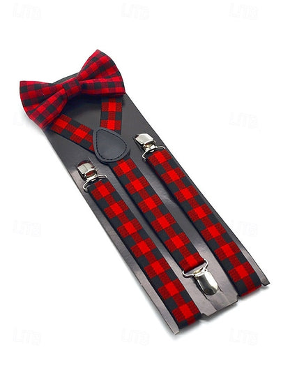 Set Suspender Tie and Christmas Bow Men's Adjustable Plaid