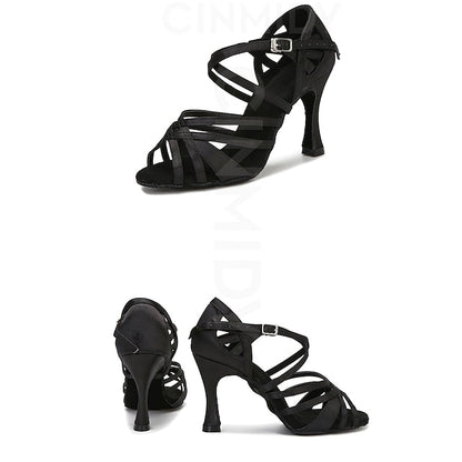 Toe Ballroom Shoes Open – Satin for Women Dance Elegant