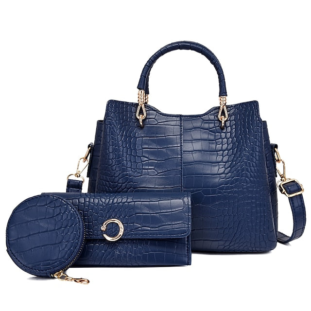 Bag Leather Going Women's out Set PU Purse Office Pcs 3