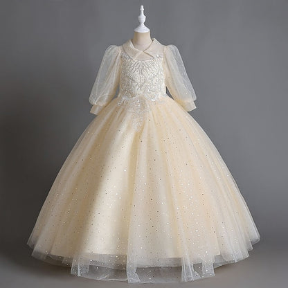 Half Color Solid Girl Kids Dress Girls' Party Flower