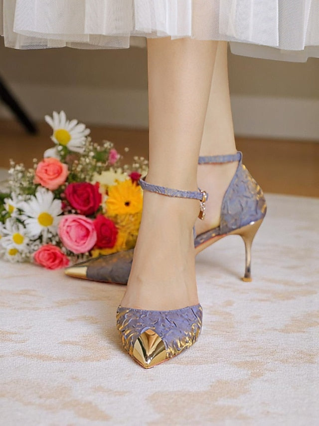 Heels Gold Beige Accents Women's Satin Pointed with and Toe