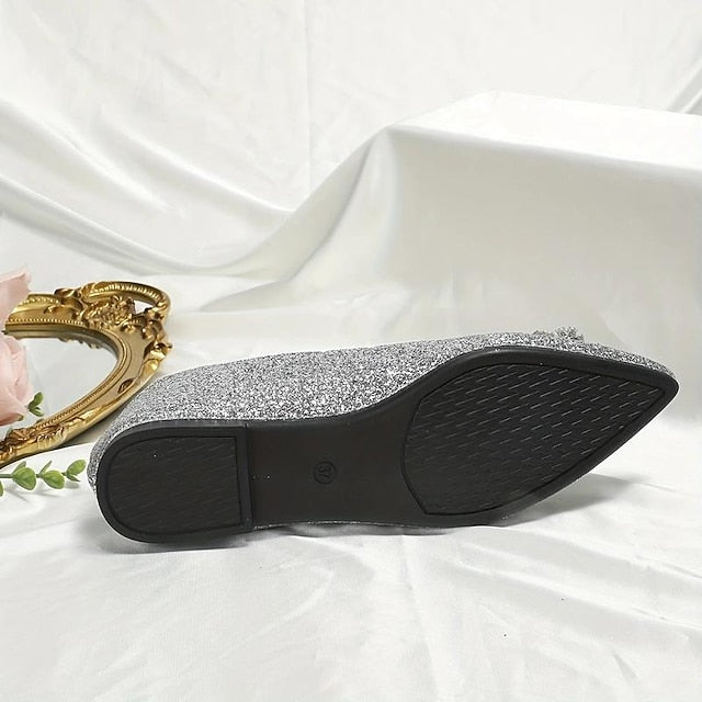 with Silver Rhinestone Glitter Women's Flats Embellished