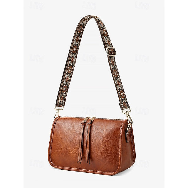 Bag Adjustable Leather Brown Faux Women's Shoulder with