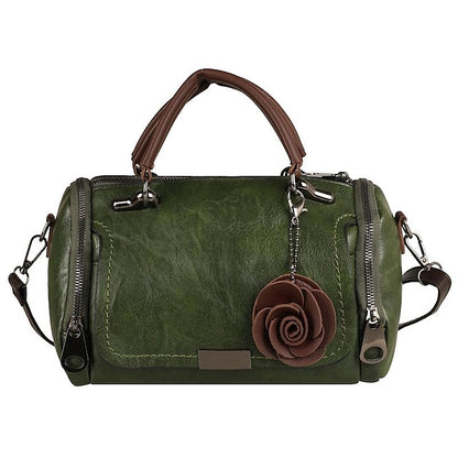 Vintage-Style Floral Handbag Women's Faux with Leather