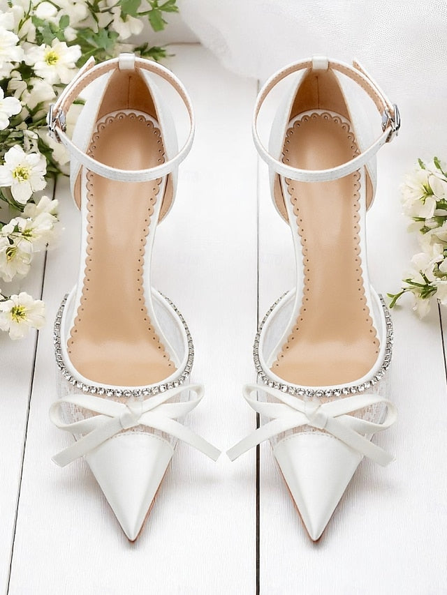 Satin White Lace High Heels Women's